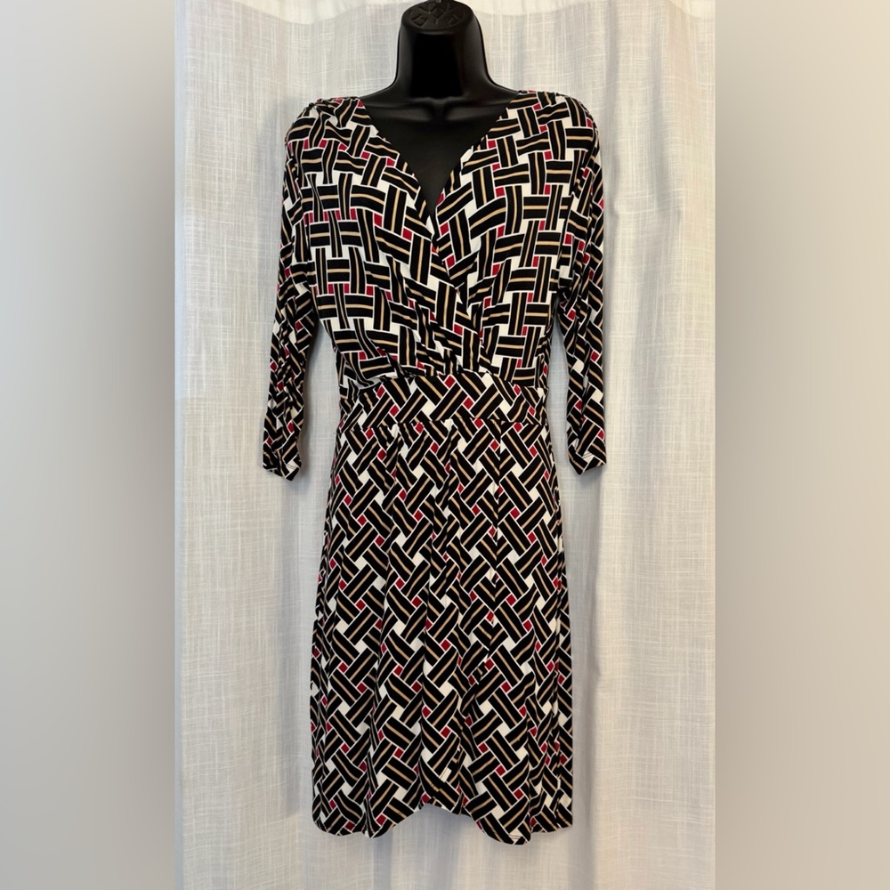 Geometric Faux Wrap Dress